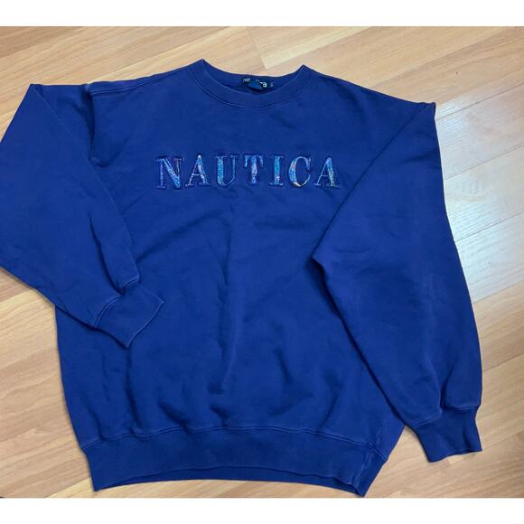 Vintage 90s Nautica Faded Embroidered Logo Lettering Sweatshirt Mens Size L - Picture 2 of 8